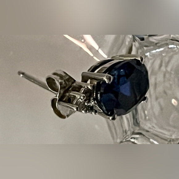 Elegant Sterling Silver with Blue Sapphire and Diamond like Gem Earrings Shining - Picture 3 of 17